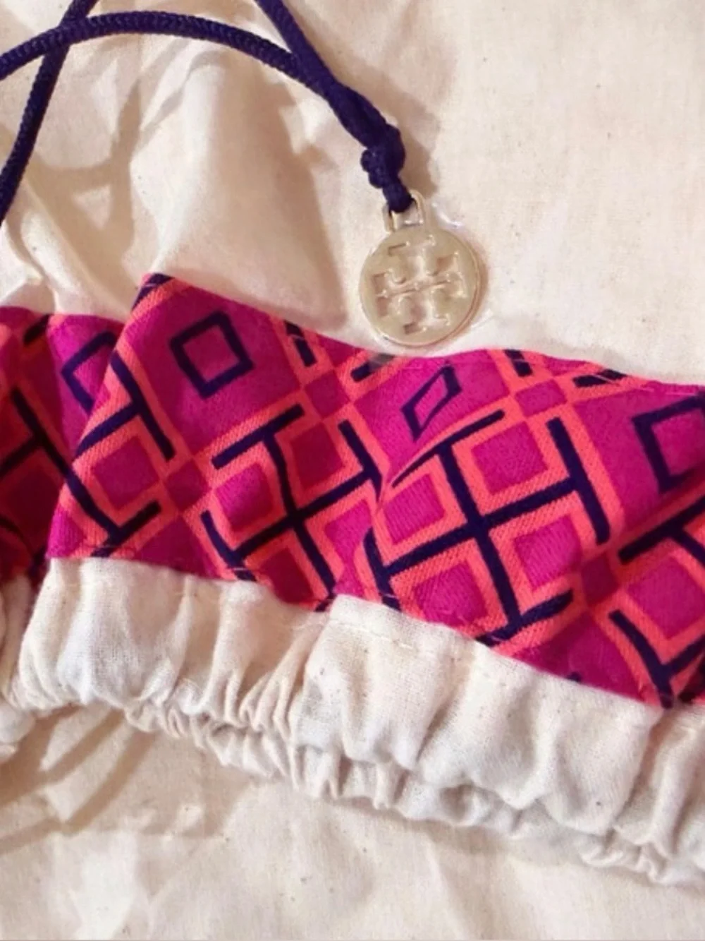 Tory Burch Gemini Link Tote Pink Navy White + Dust Bag